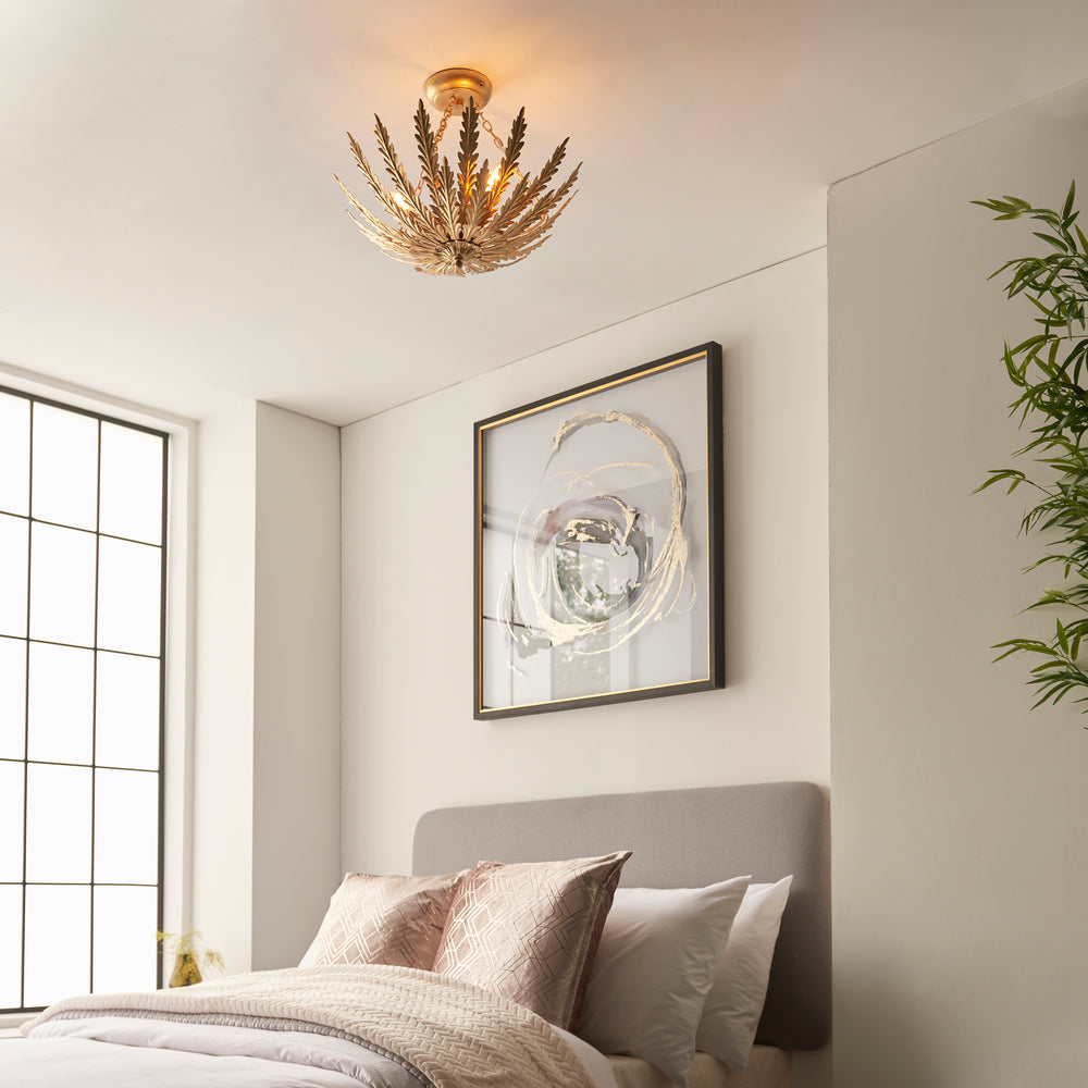 Decolight Hampton Gold Leaf Semi Flush Ceiling Light