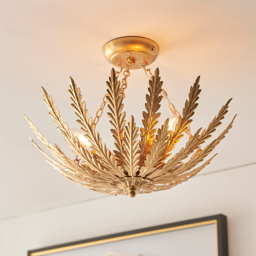 Decolight Hampton Gold Leaf Semi Flush Ceiling Light