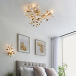 Decolight GOLD Leaf Branching Semi Flush Ceiling Light 6 Light