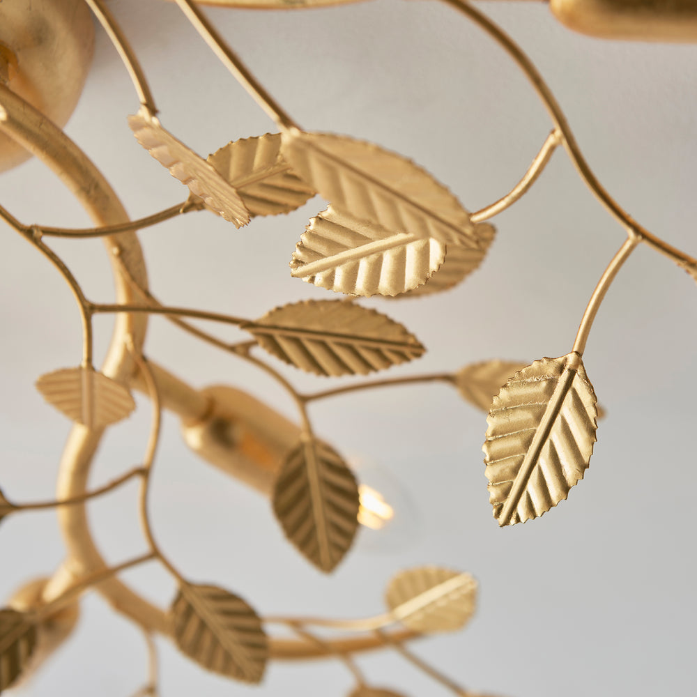 Decolight Gold Branching Leaf 6 Light Semi Flush Ceiling Light