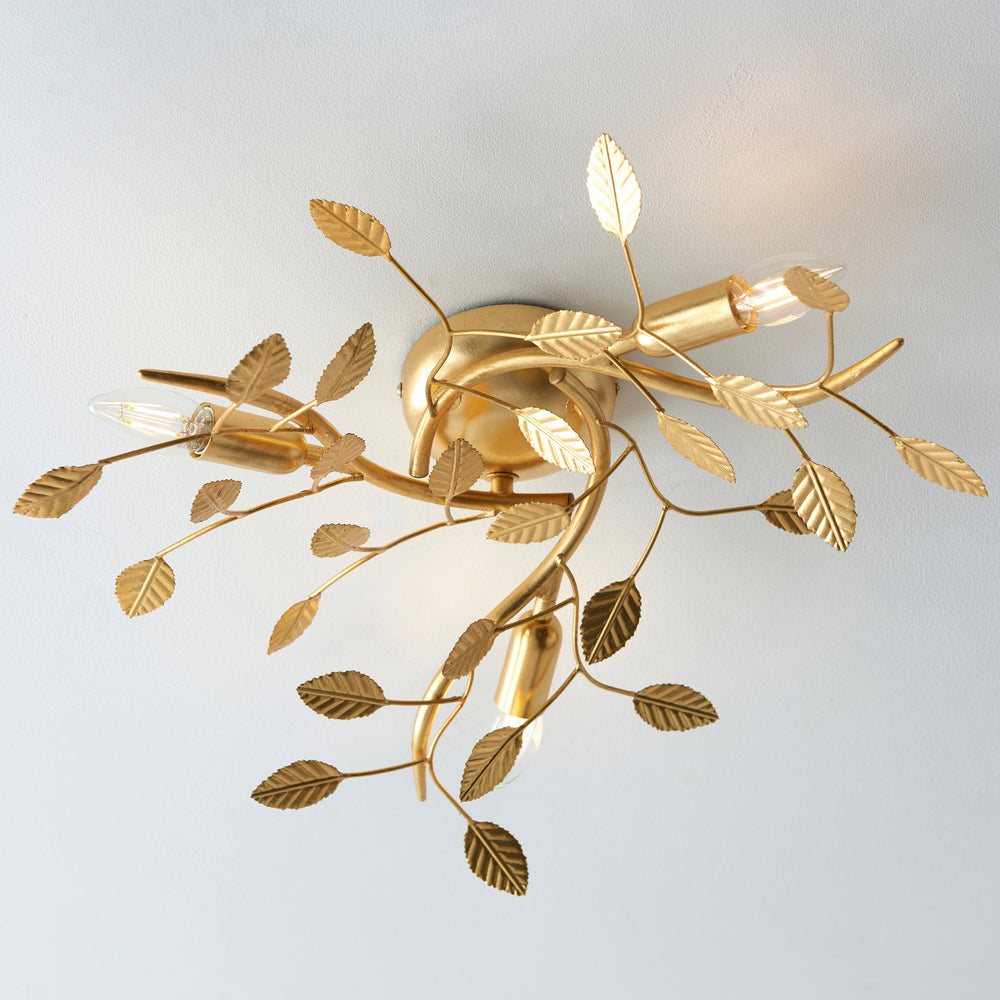 Decolight Golf Leaf Branching Semi Flush Ceiling Light 3 Light